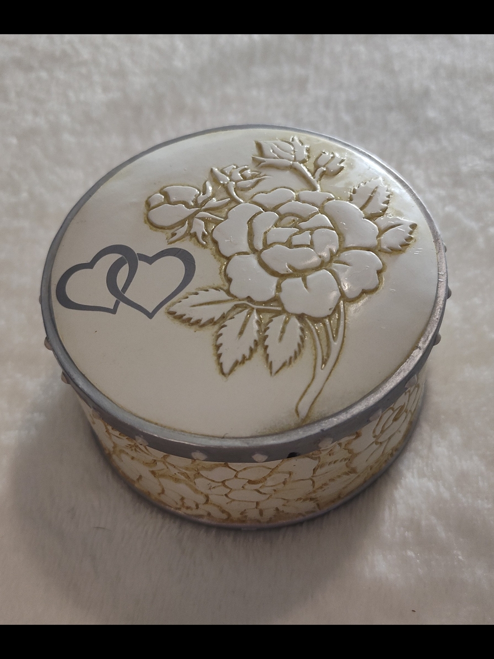 ENESCO Round Floral Trinket Box in Cream